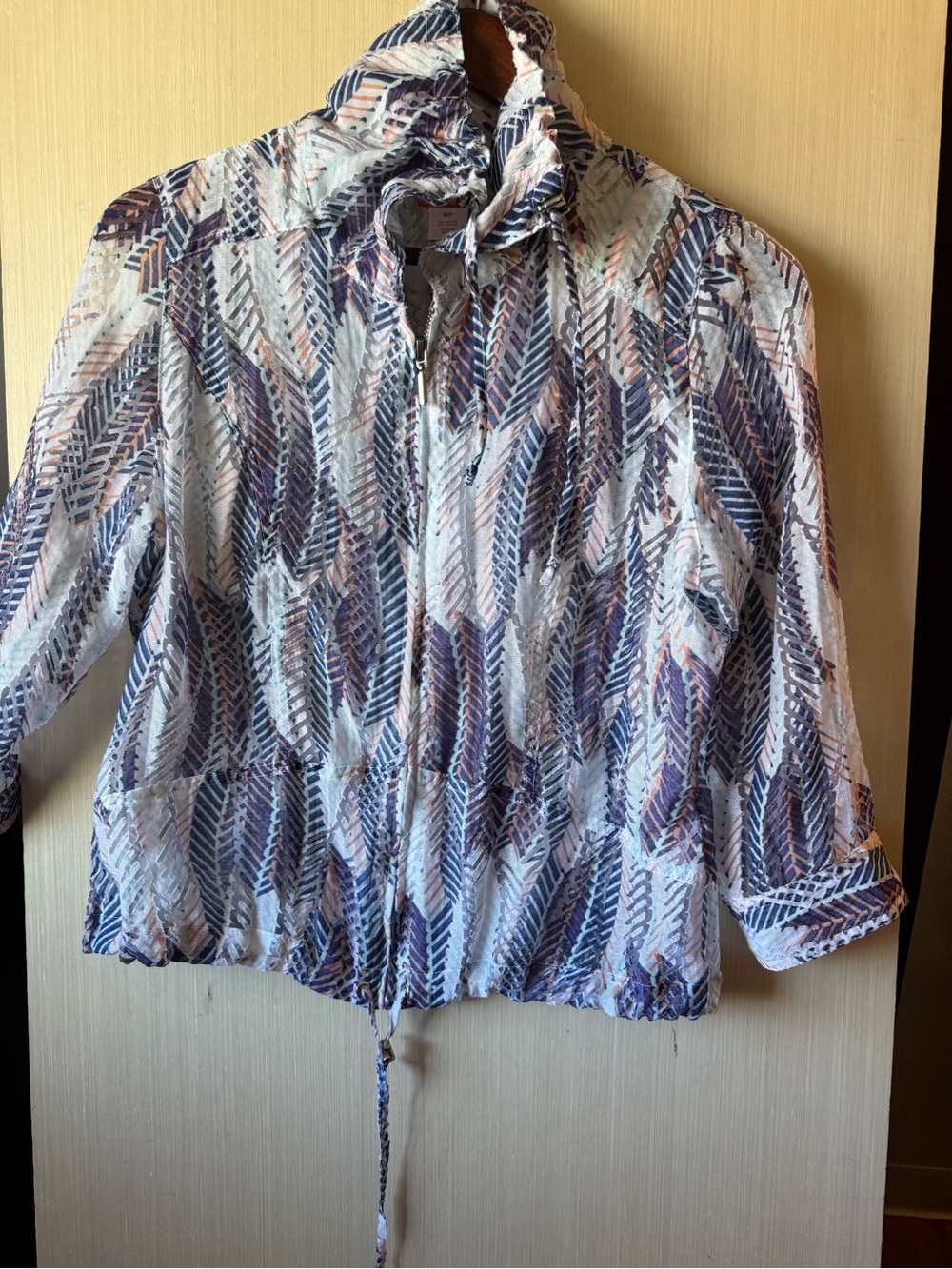 Lightweight Printed Zip-Front Women's Jacket - Blue/White